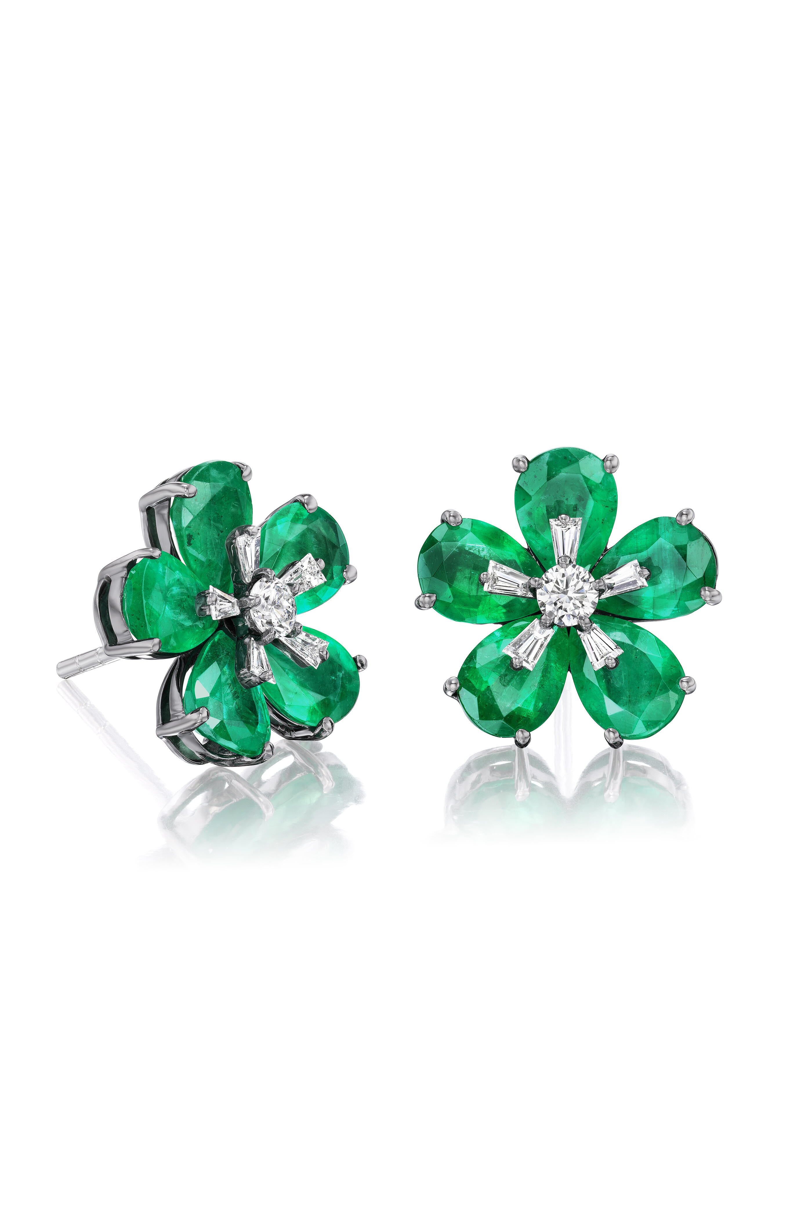 Nam Cho - 18k White Gold Emerald & Diamond Wildflower Studs