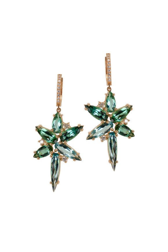 Kai Linz Green Tourmaline & Diamond Star Earrings