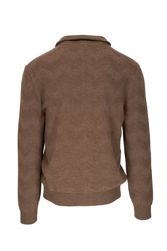 Kiton - Beige Chevron Cashmere Zip Sweater