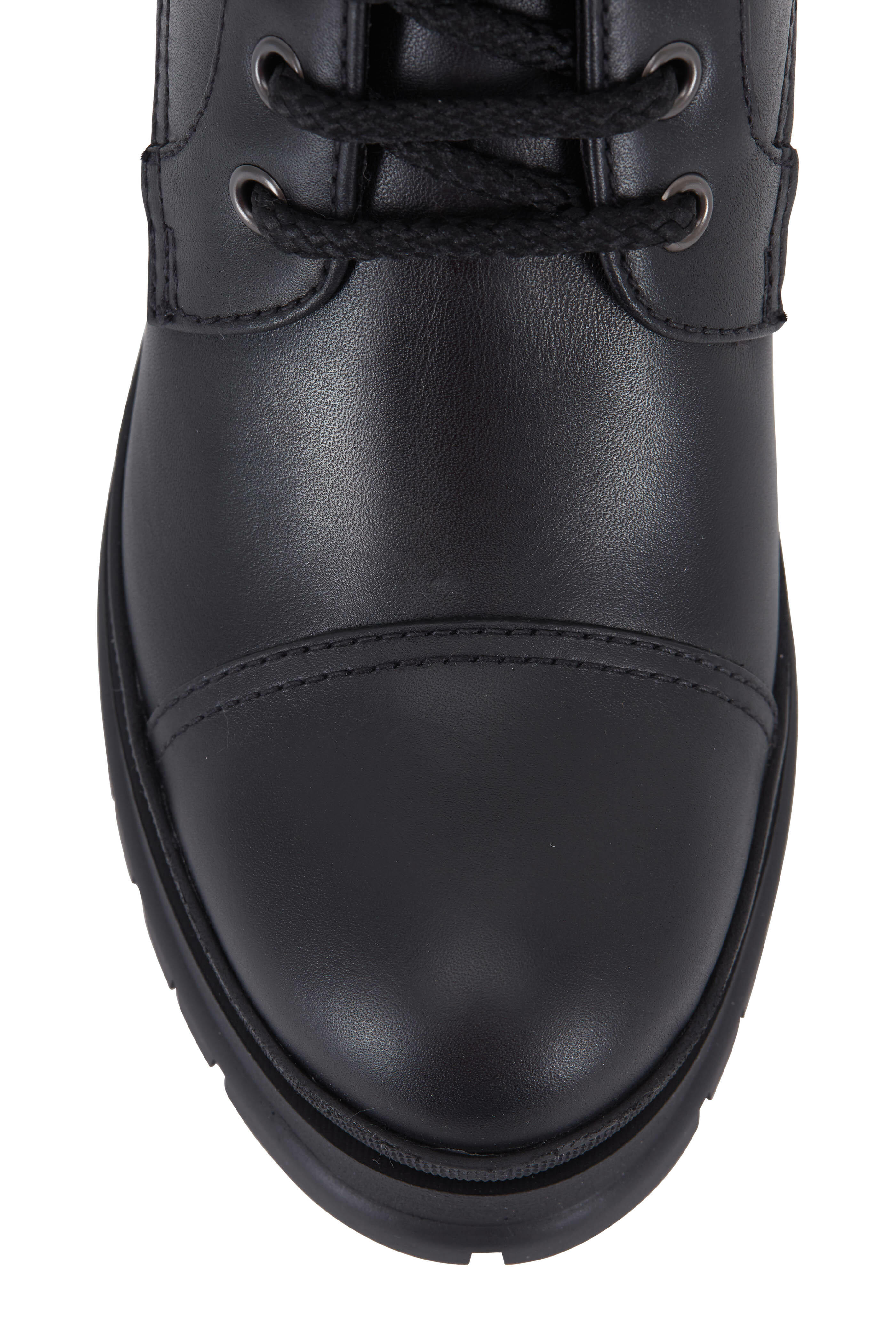 Prada - Black Leather Lug Sole Combat Boots, 55mm