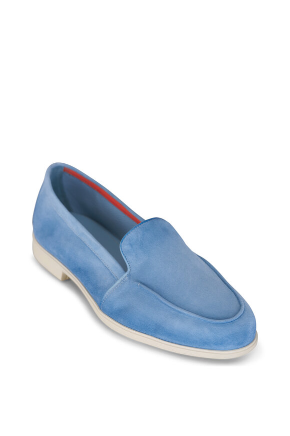 Santoni Malibu Light Blue Suede Loafer - view 1