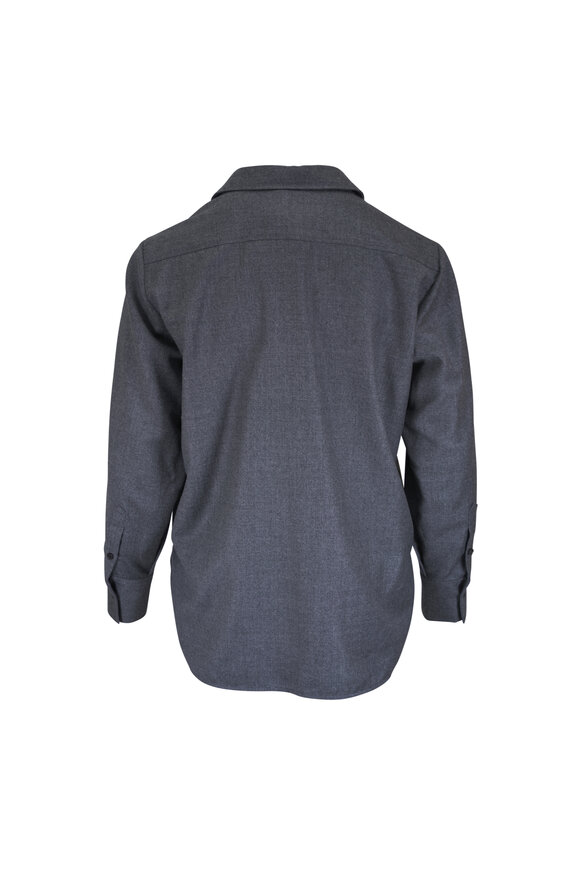 Kiton Gray Button Down Wool Blouse - view 4