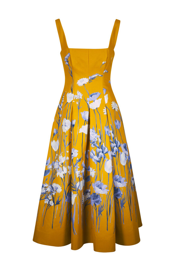 Lela Rose Floral Faille Ochre Multi Midi Dress