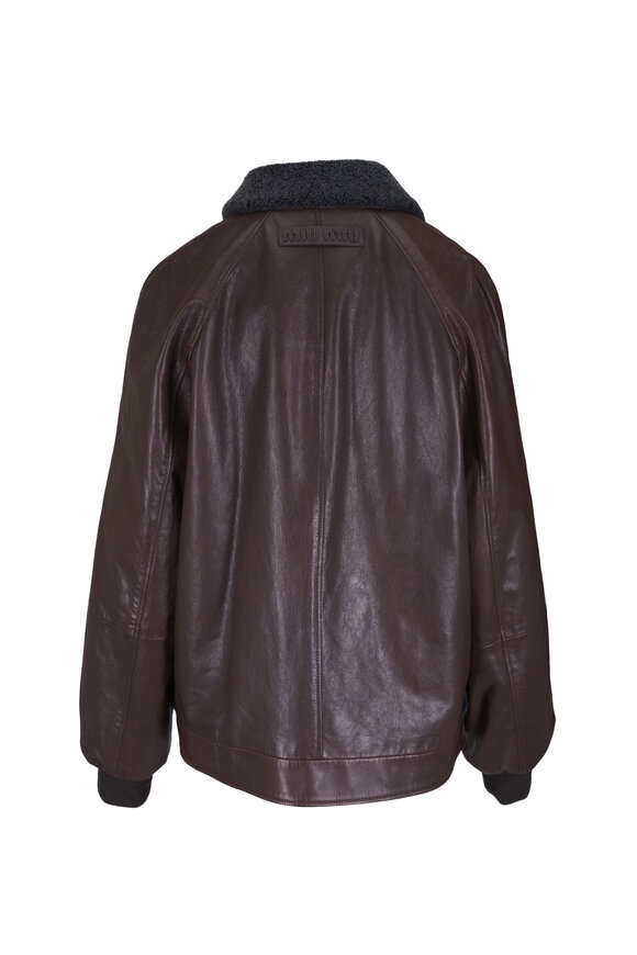 Miu Miu Brown Collared Wool & Leather Jacket - view 4