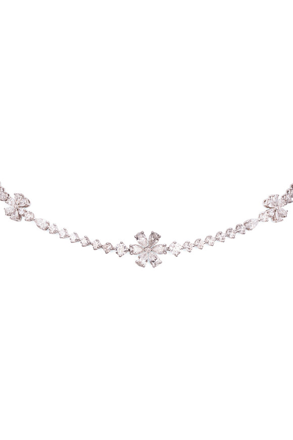 ZYDO 18k White Gold Diamond Flower Motif Necklace - view 2