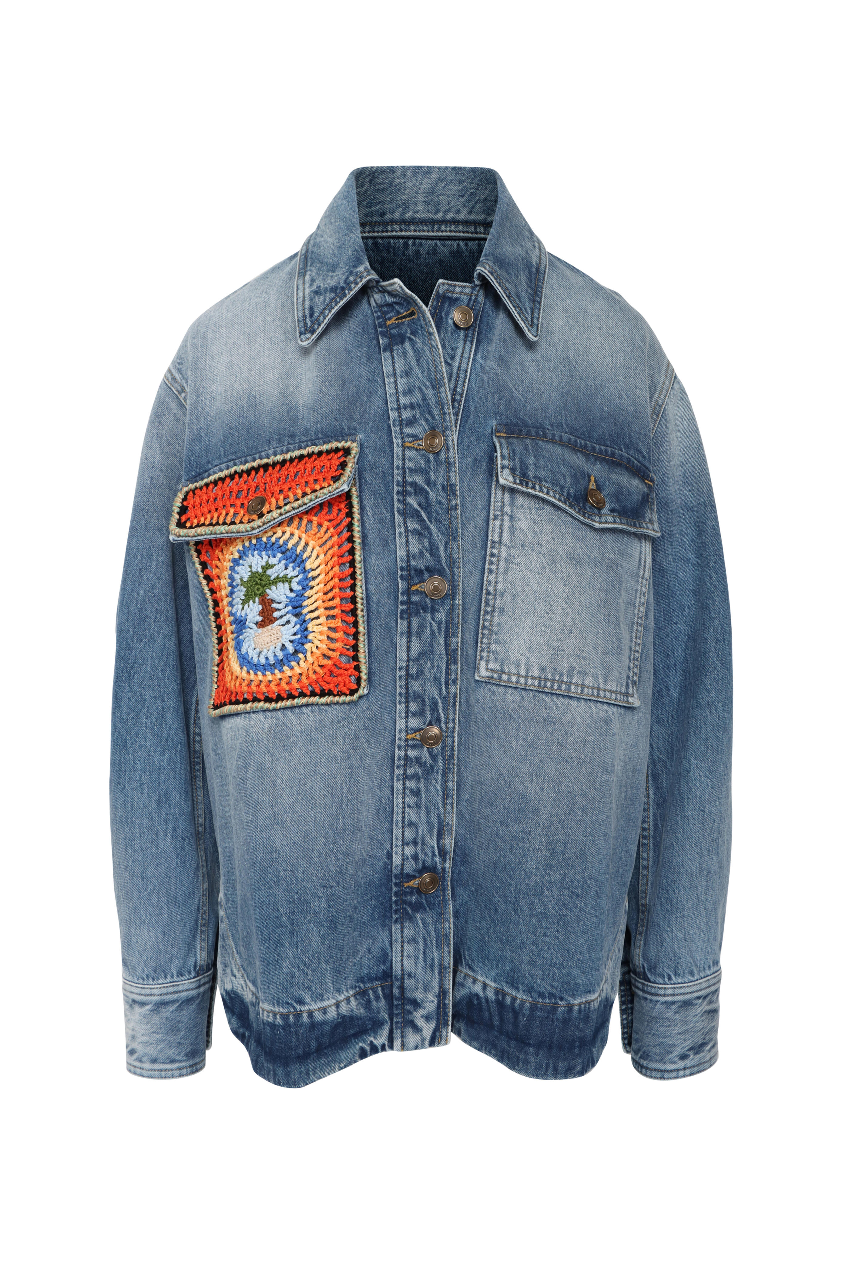 Alanui - Sunny Medium Wash Crochet Denim Shirt