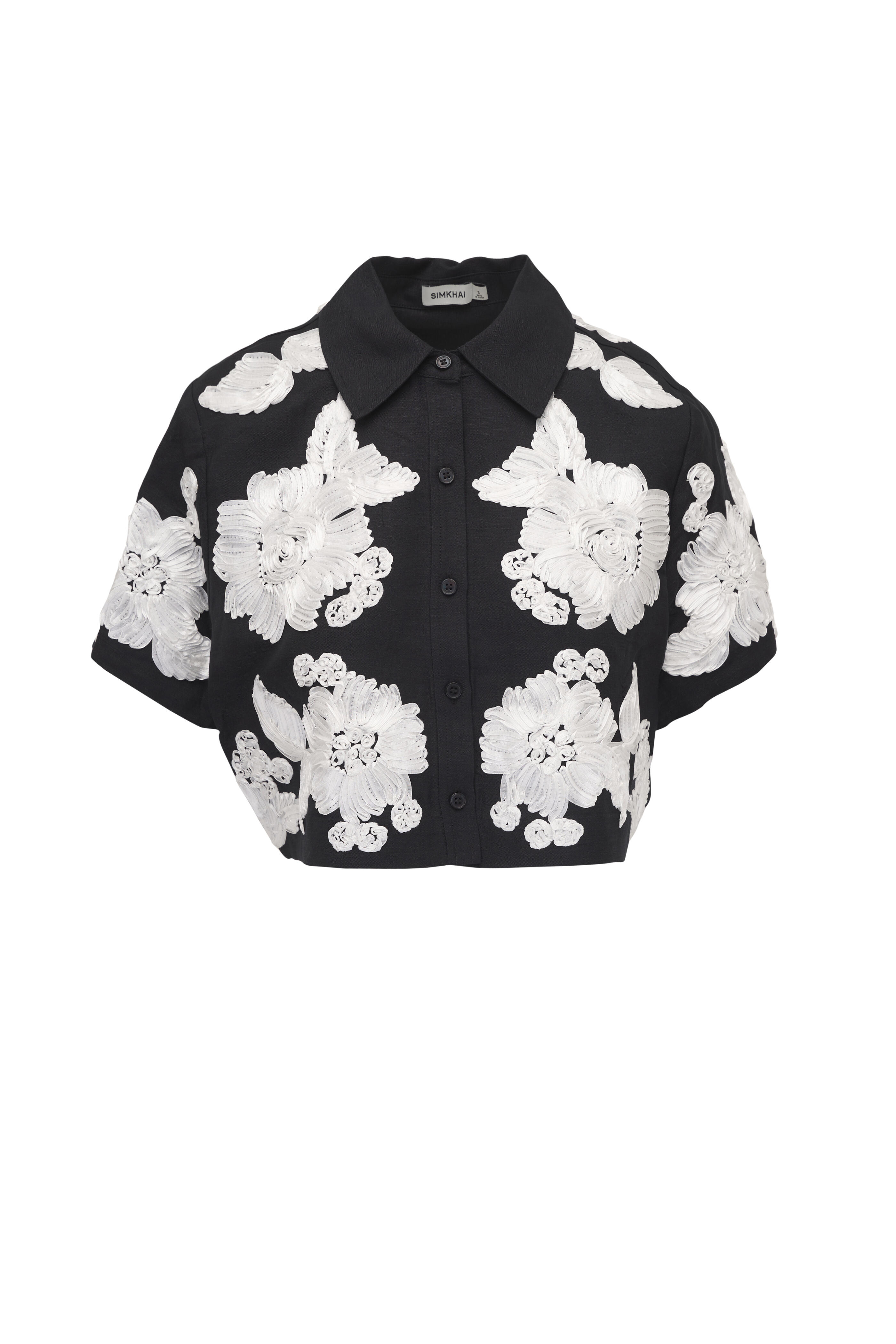 Simkhai - Callie Black & White Floral Embroidered Camp Shirt