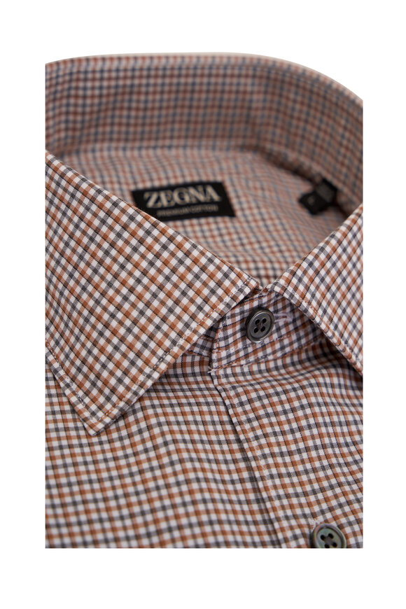 Zegna - Tan, Gray & White Mini Check Cotton Sport Shirt 