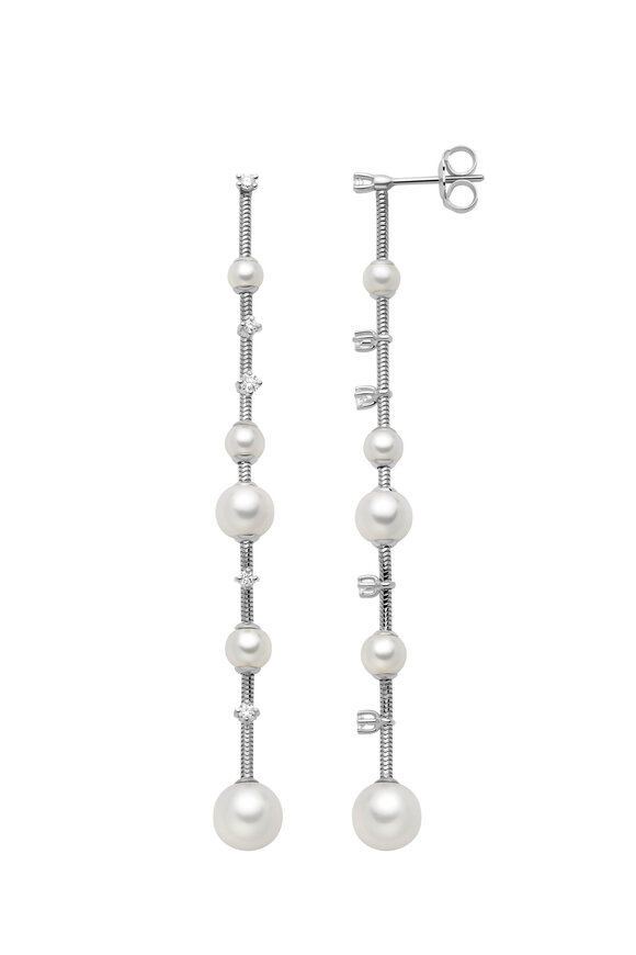 Mattia Cielo 18k White Gold Pearl & Diamond Drop Earring