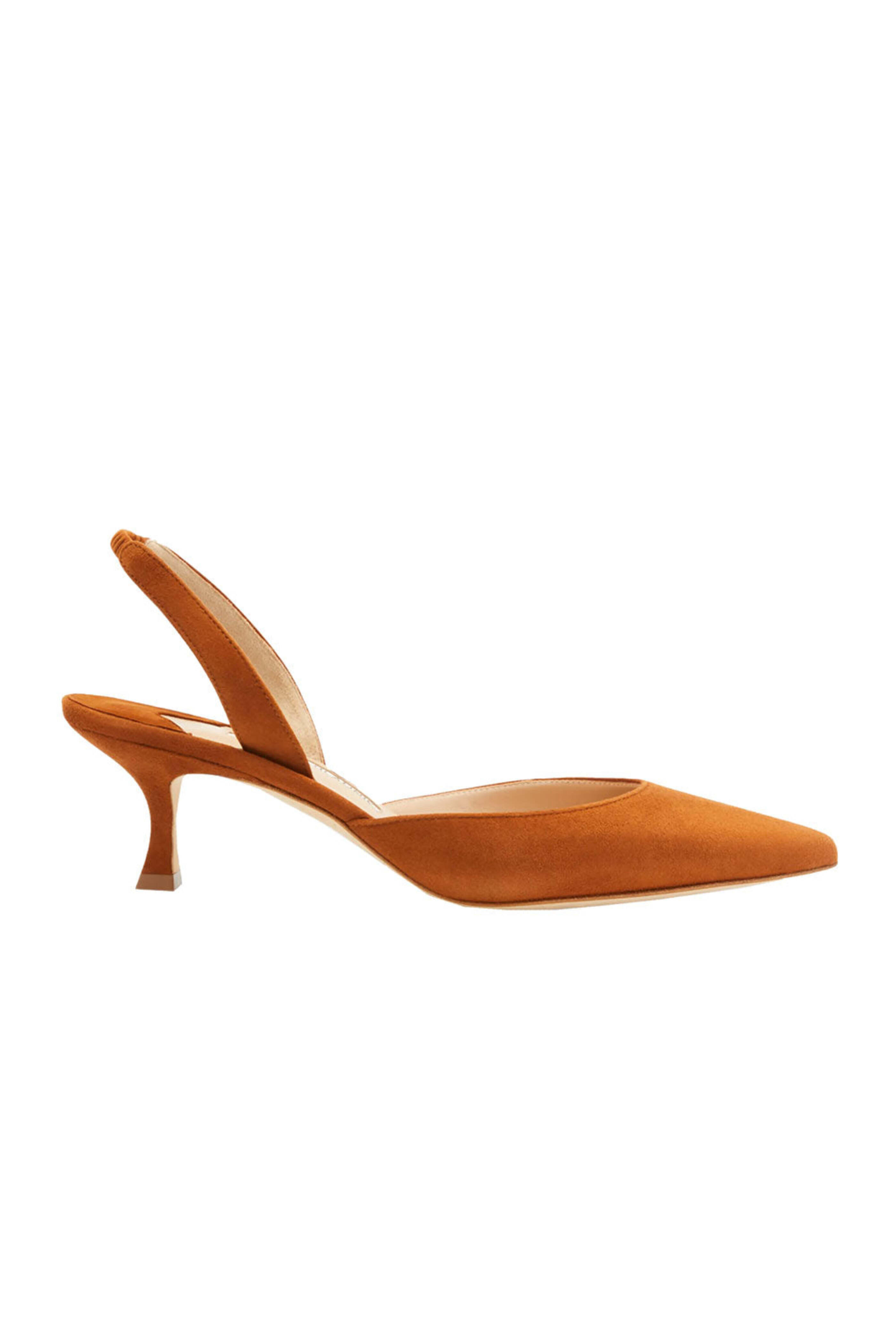 Manolo Blahnik - Carolyne Suede Sling 70 in Medium Brown