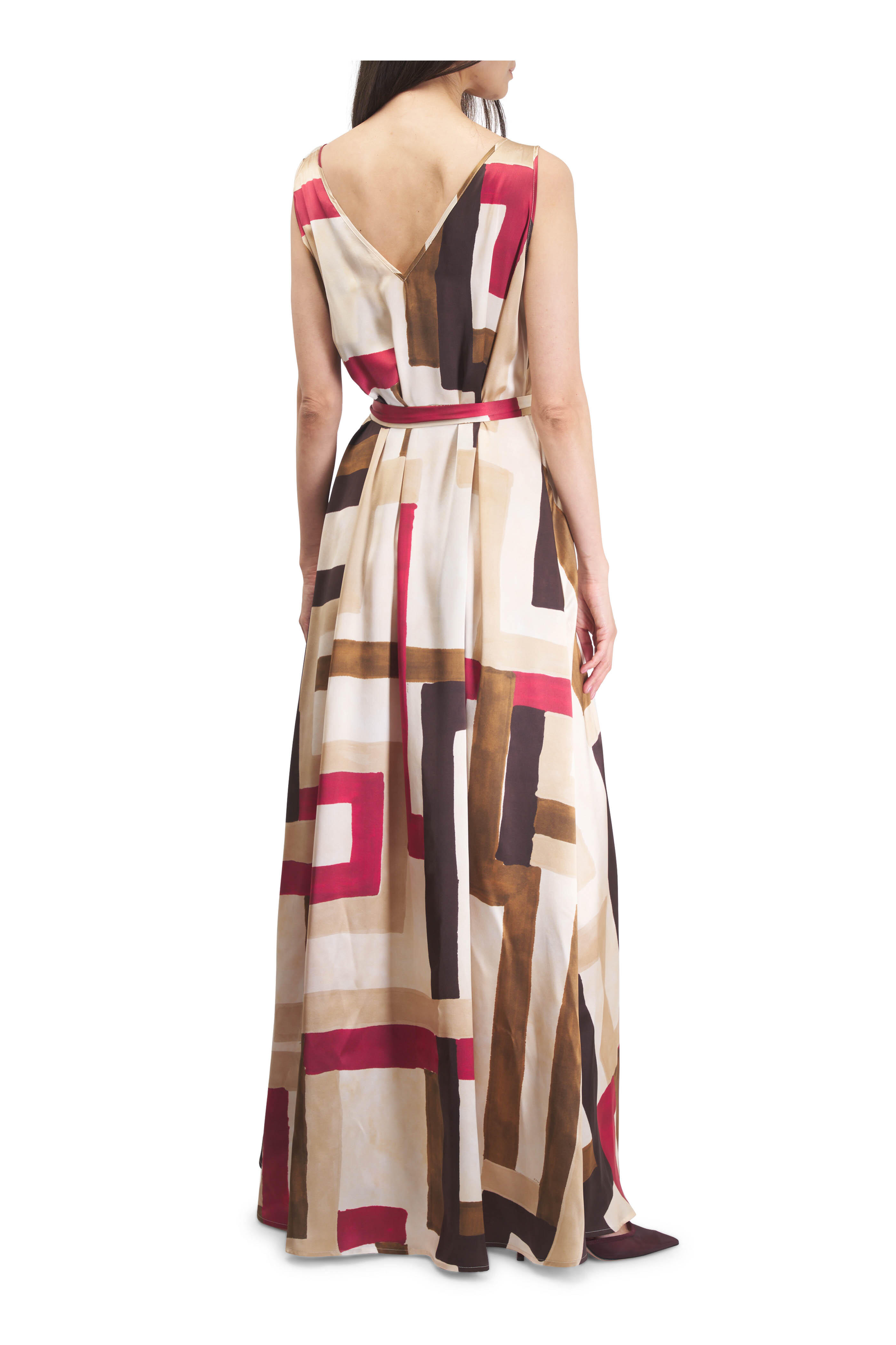 Kiton - Cherry & Chocolate Geometric Print Silk Maxi Dress