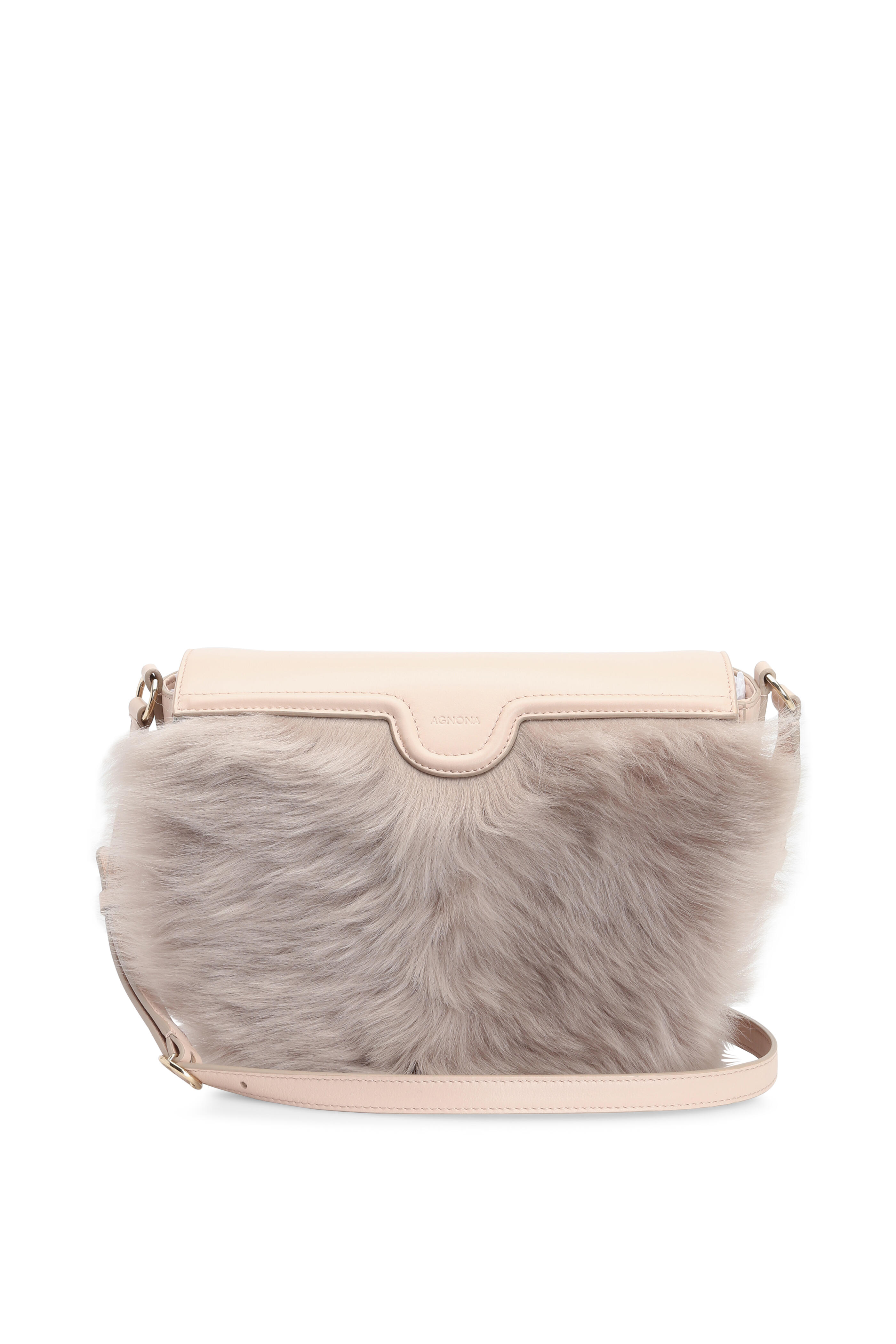 Agnona - Nude Leather Mixed Fur Crossbody | Mitchell Stores