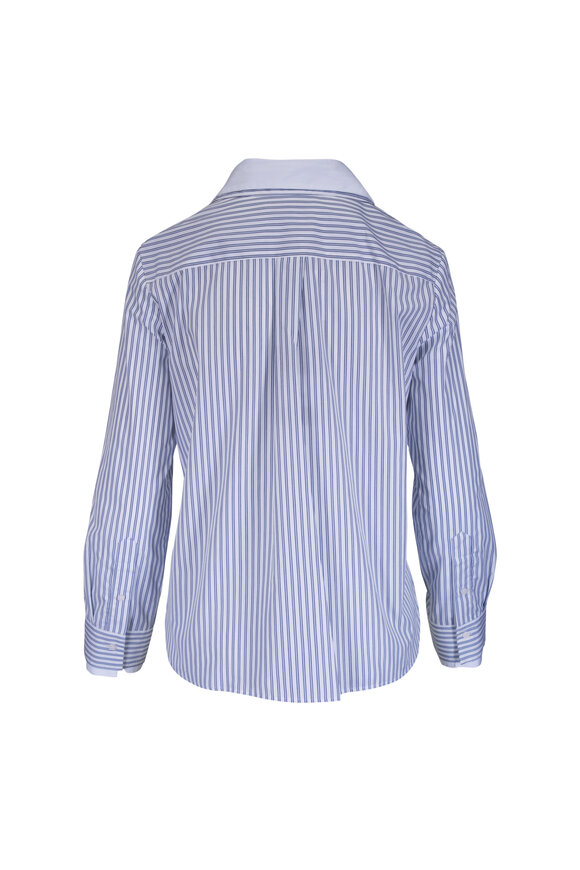 TWP Double Layer White & Navy Cotton Boyfriend Shirt - view 3