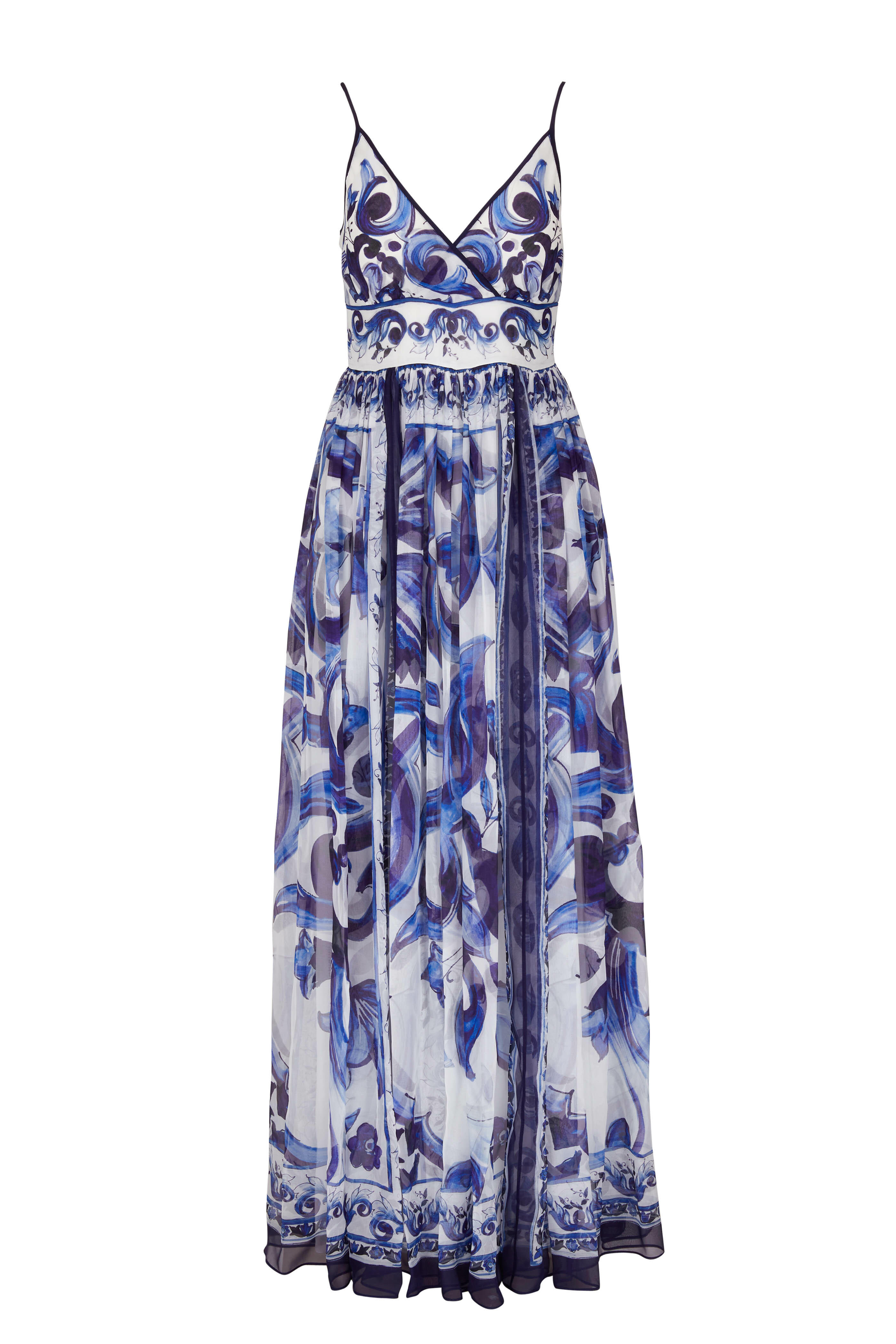 Dolce & Gabbana - Blue & White Majolica-Print Chiffon Dress