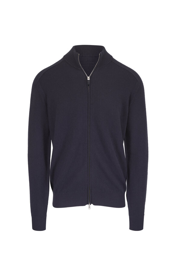 Zegna Cashseta Navy Blue Full Zip Cardigan - view 1