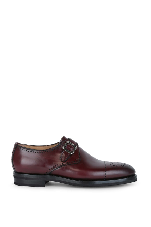 Kiton - Burgundy Burnished Leather Cap-Toe Monk Shoe 