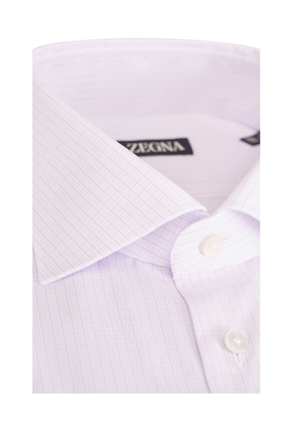 Zegna Pink Micro Check Cotton Dress Shirt - view 2