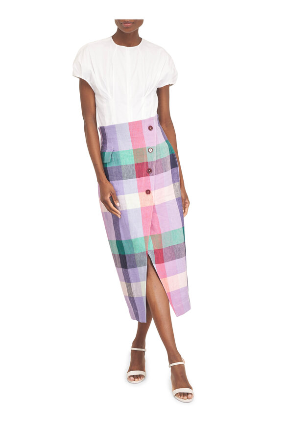 Lela Rose Lavender Plaid Linen Asymmetrical Skirt - view 2