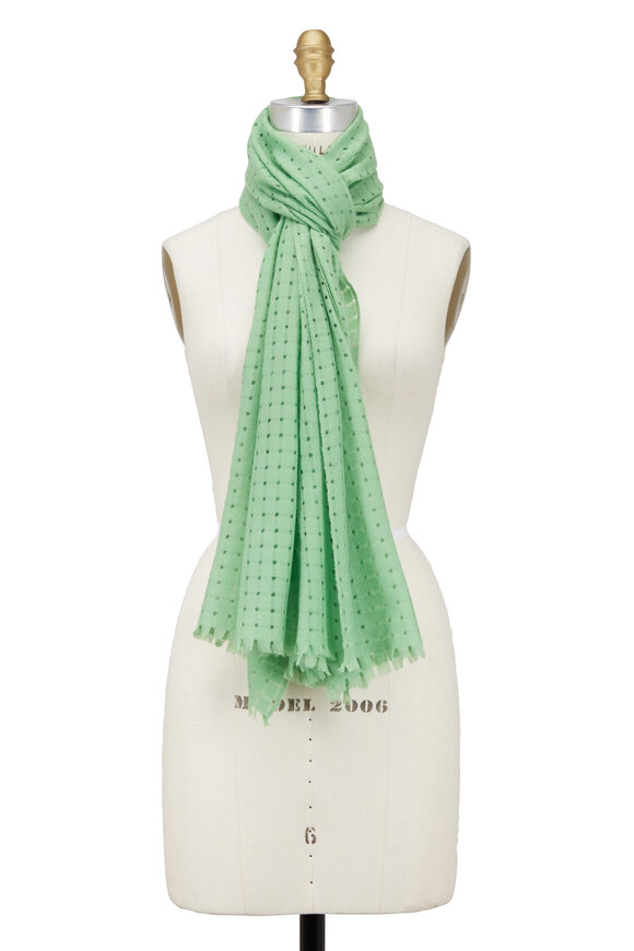 Kinross - Green Open Weave Cashmere Scarf