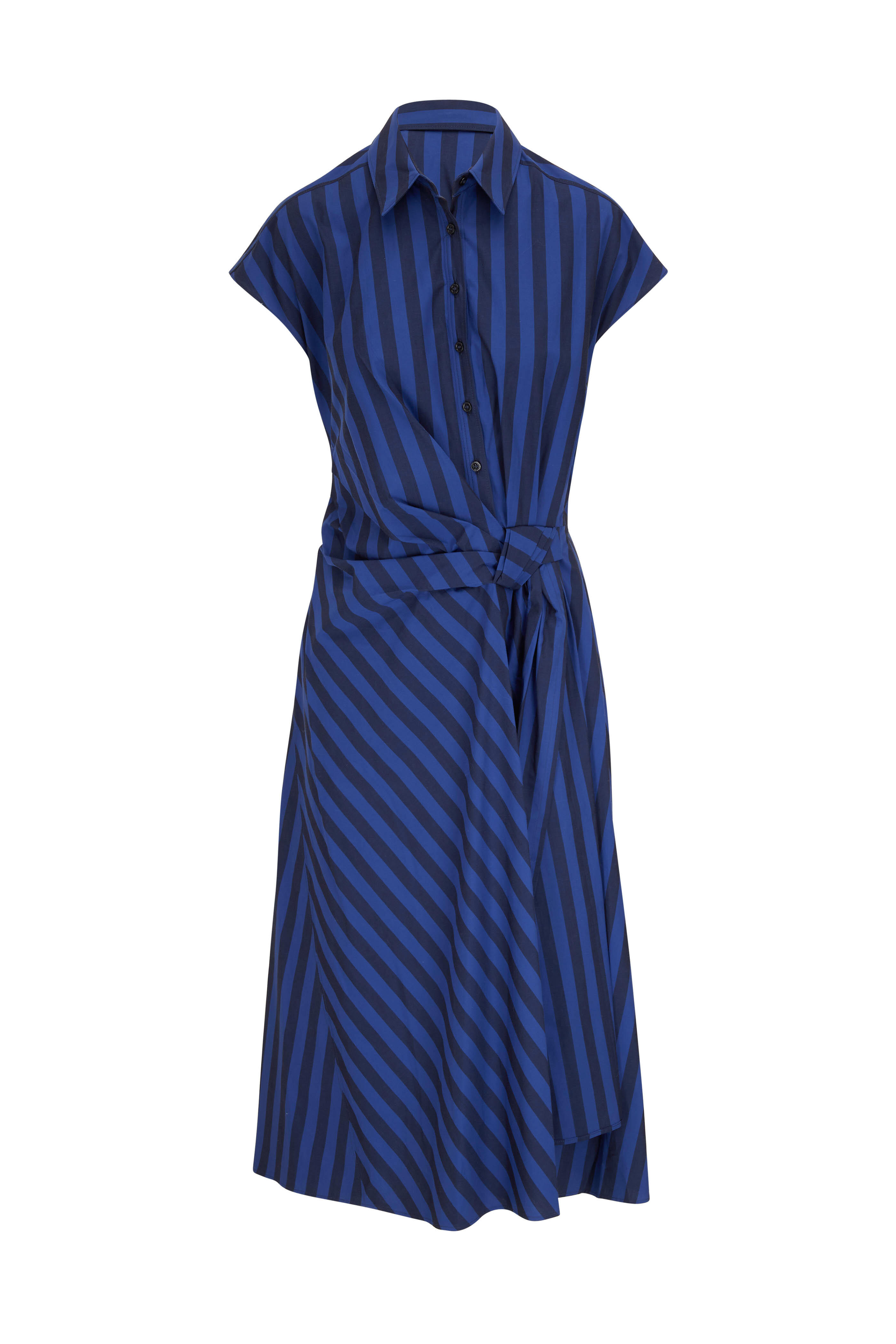 Carolina Herrera - Midnight Stripe Cap Sleeve Side Knot Dress