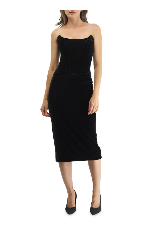 Dolce & Gabbana - Black Velvet Longuette Strapless Dress