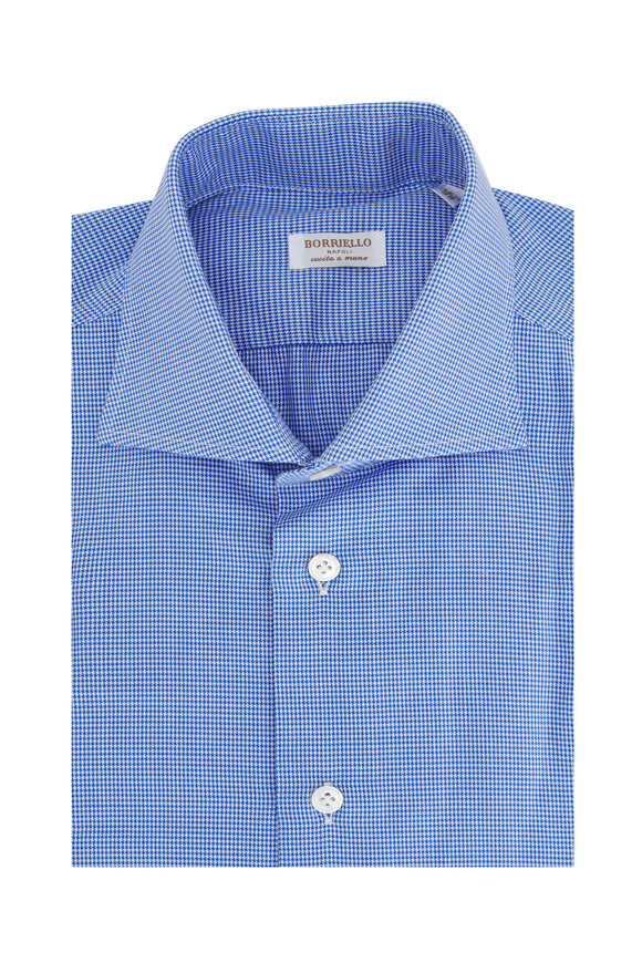 Borriello - Blue Herringbone Cotton Dress Shirt