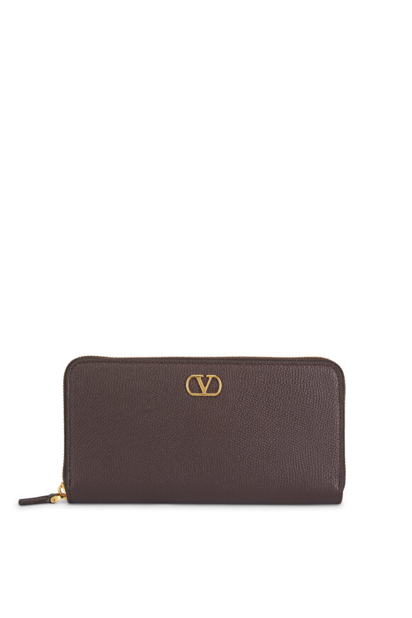 Valentino Garavani VLogo Brown Leather Zip Wallet - view 1