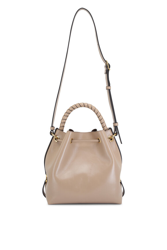 Chloé - Marcie Dark Beige Leather Drawstring Bucket Bag