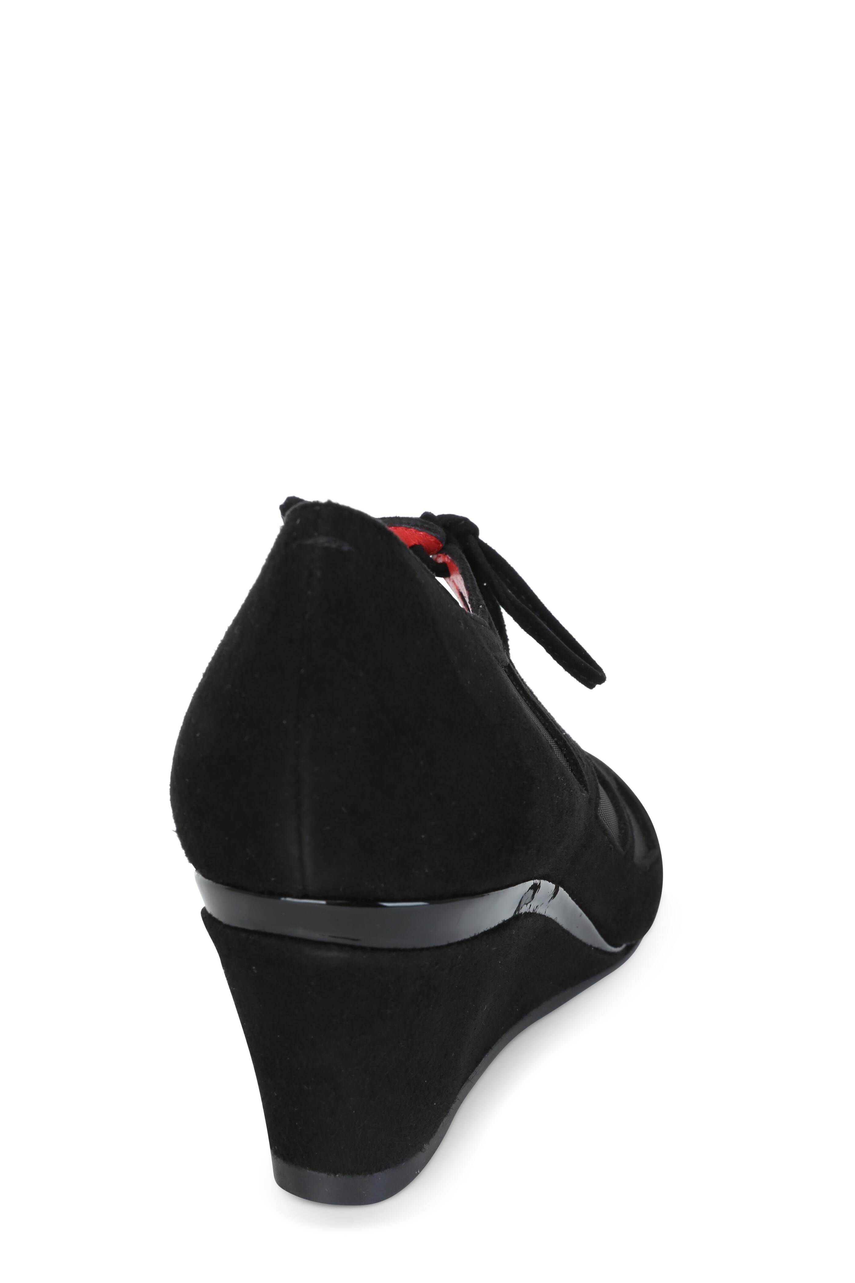 Pas de Rouge - Black Suede & Mesh Wedge Heel, 50mm