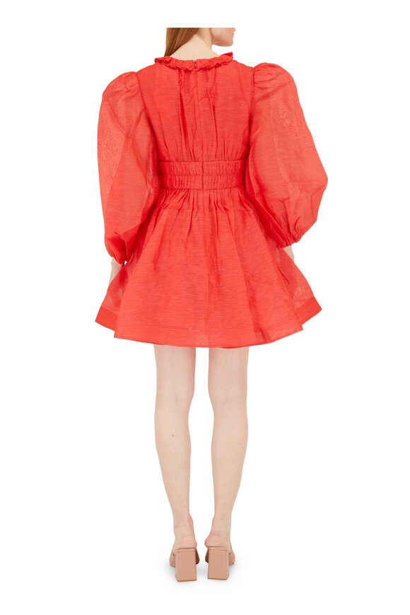 Zimmermann - Prima Tomato Frill V-Neck Mini Dress