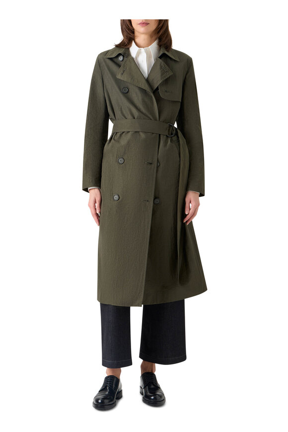 Akris Punto Olive Crinkled Taffeta Double-Breasted Trench Coat - view 2