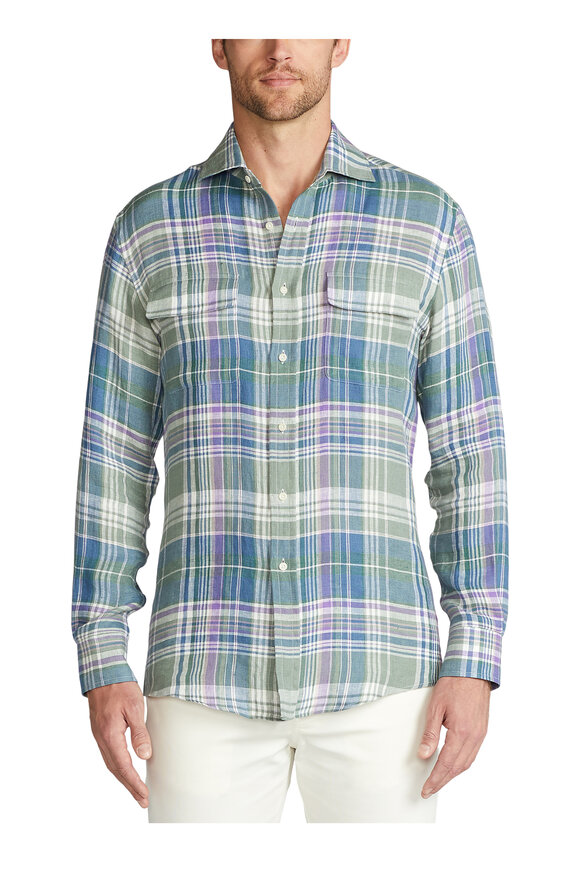 Ralph Lauren Purple Label - Multicolor Plaid Linen Button Up Shirt