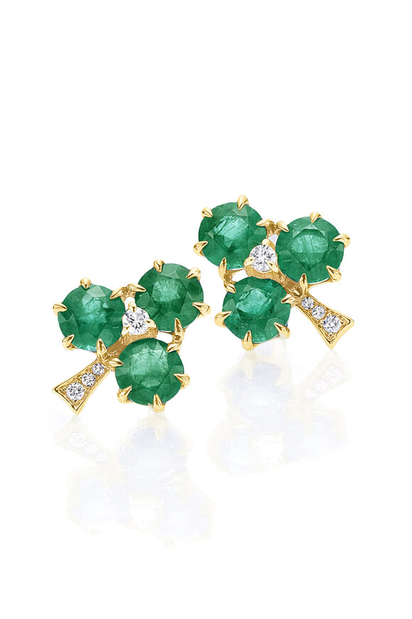 Nam Cho 18k Emerald Diamond Clover Stud Earrings - view 1