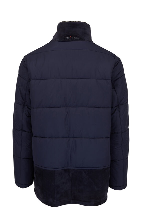 Kiton - Blue Shearling & Nylon Mixed Media Jacket