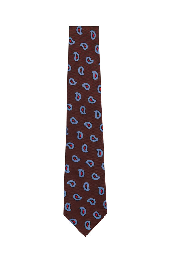 Kiton Brown Paisley Silk Necktie - view 1