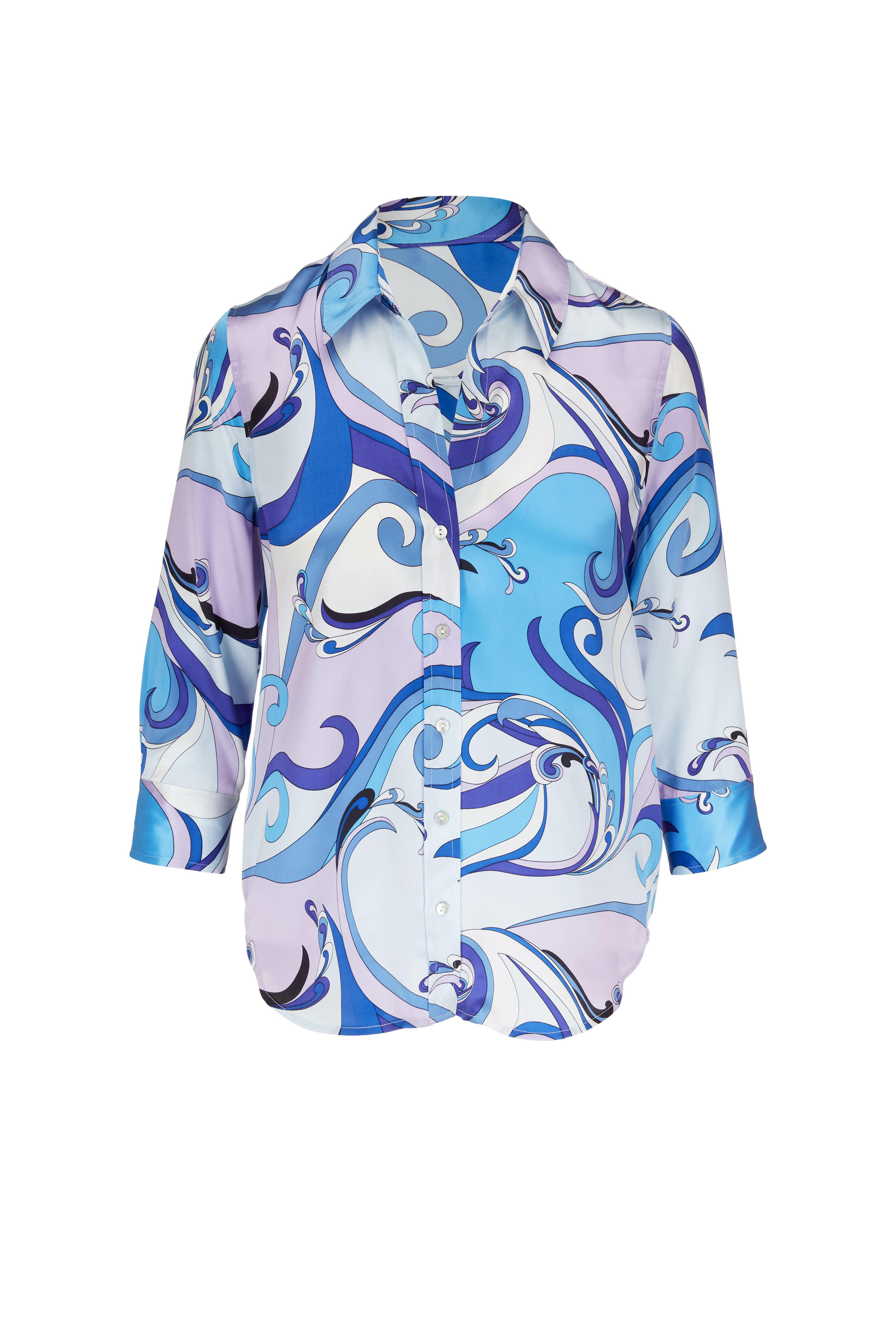 L'Agence - Dani Blue Swirl Print Silk Blouse | Mitchell Stores