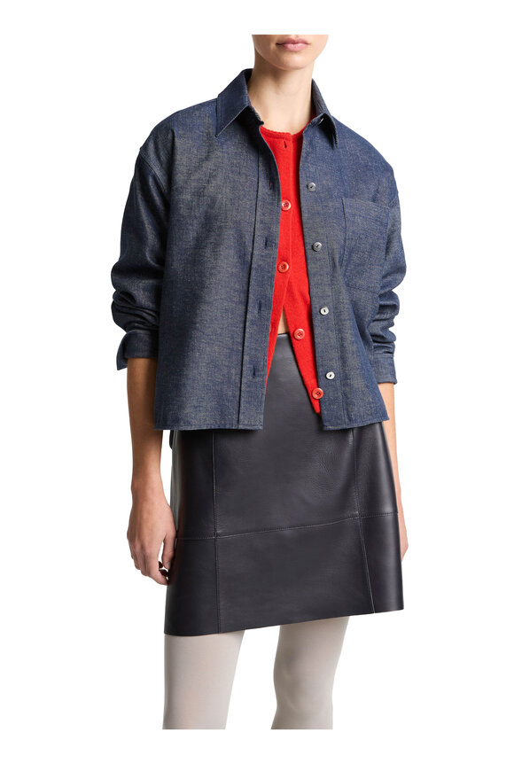 Vince Indigo Chambray Crop Button Up Shirt - view 2