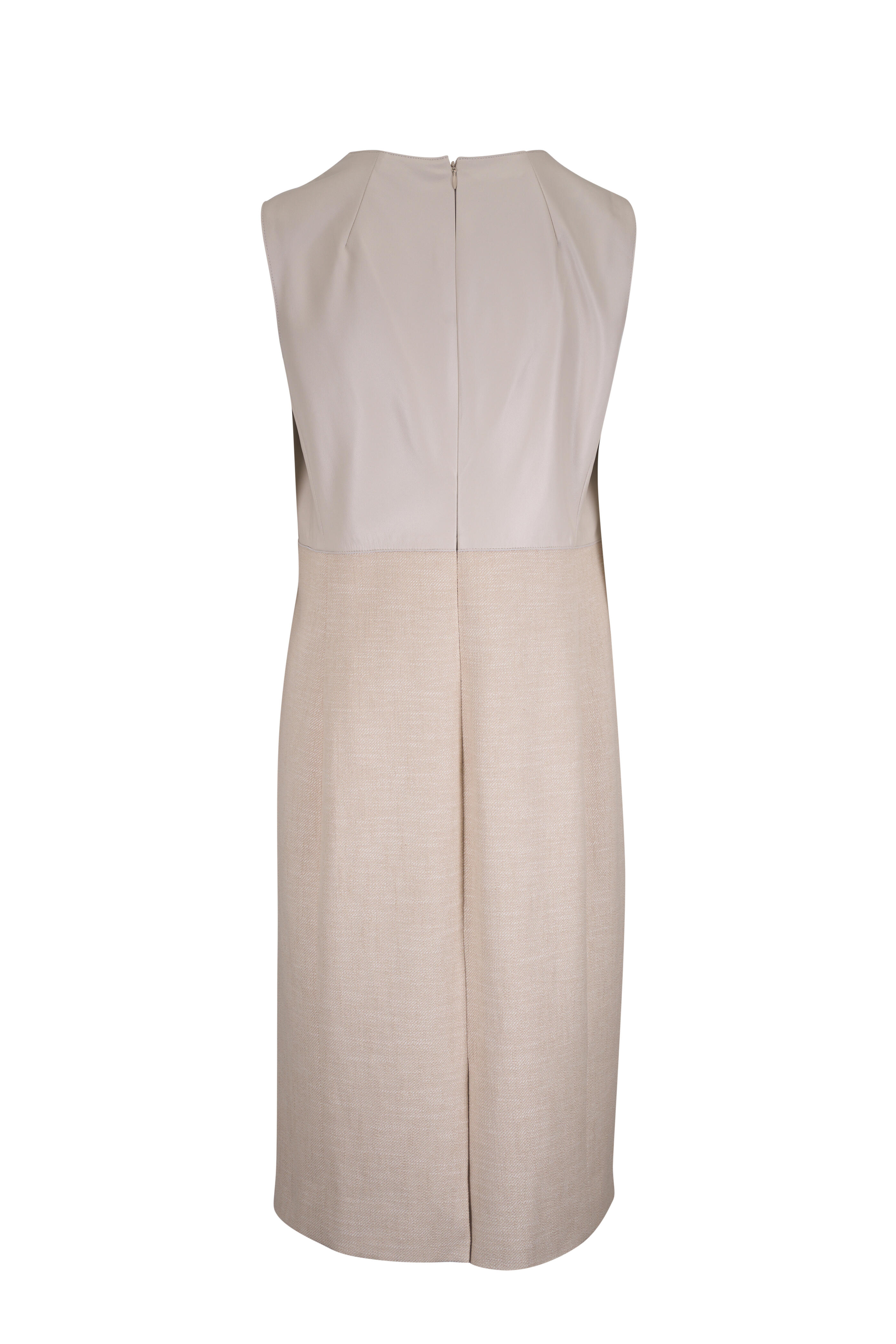 Akris - Beige Leather & Bouclé Denim Dress