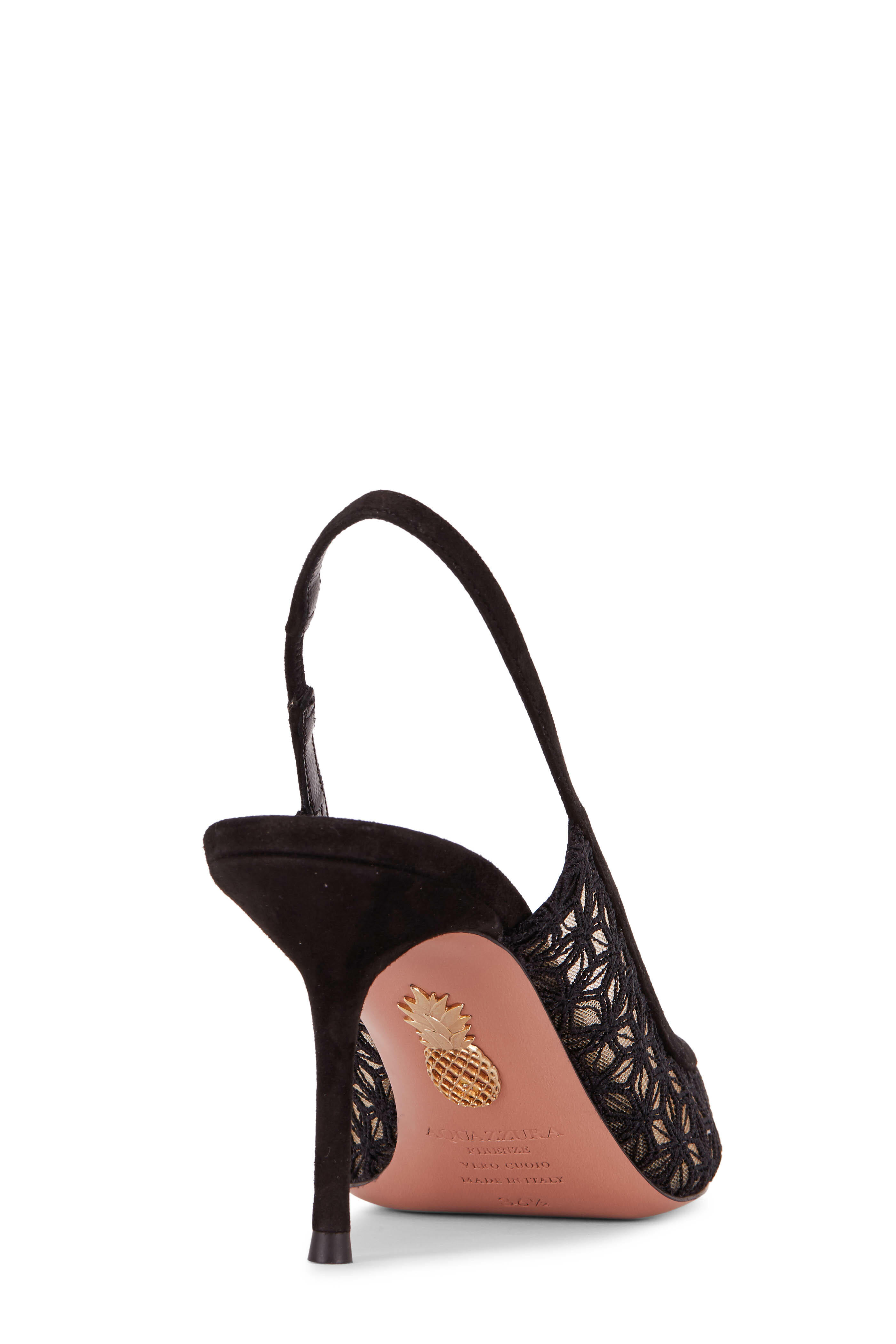 Aquazzura - Promesse Black Star Mesh & Suede Slingback, 75mm