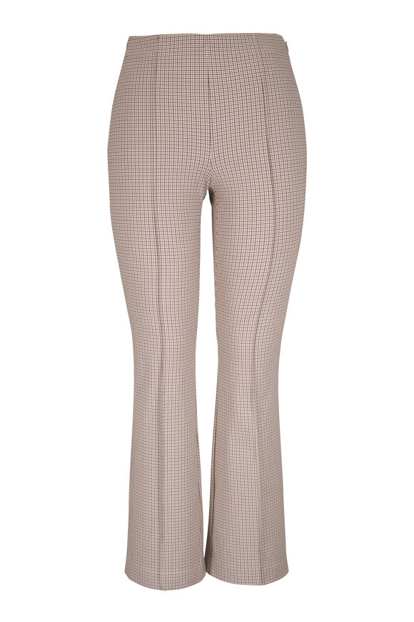 Vince Niki Oak Buff Check Plaid Mid-Rise Crop Flare Pant - view 1