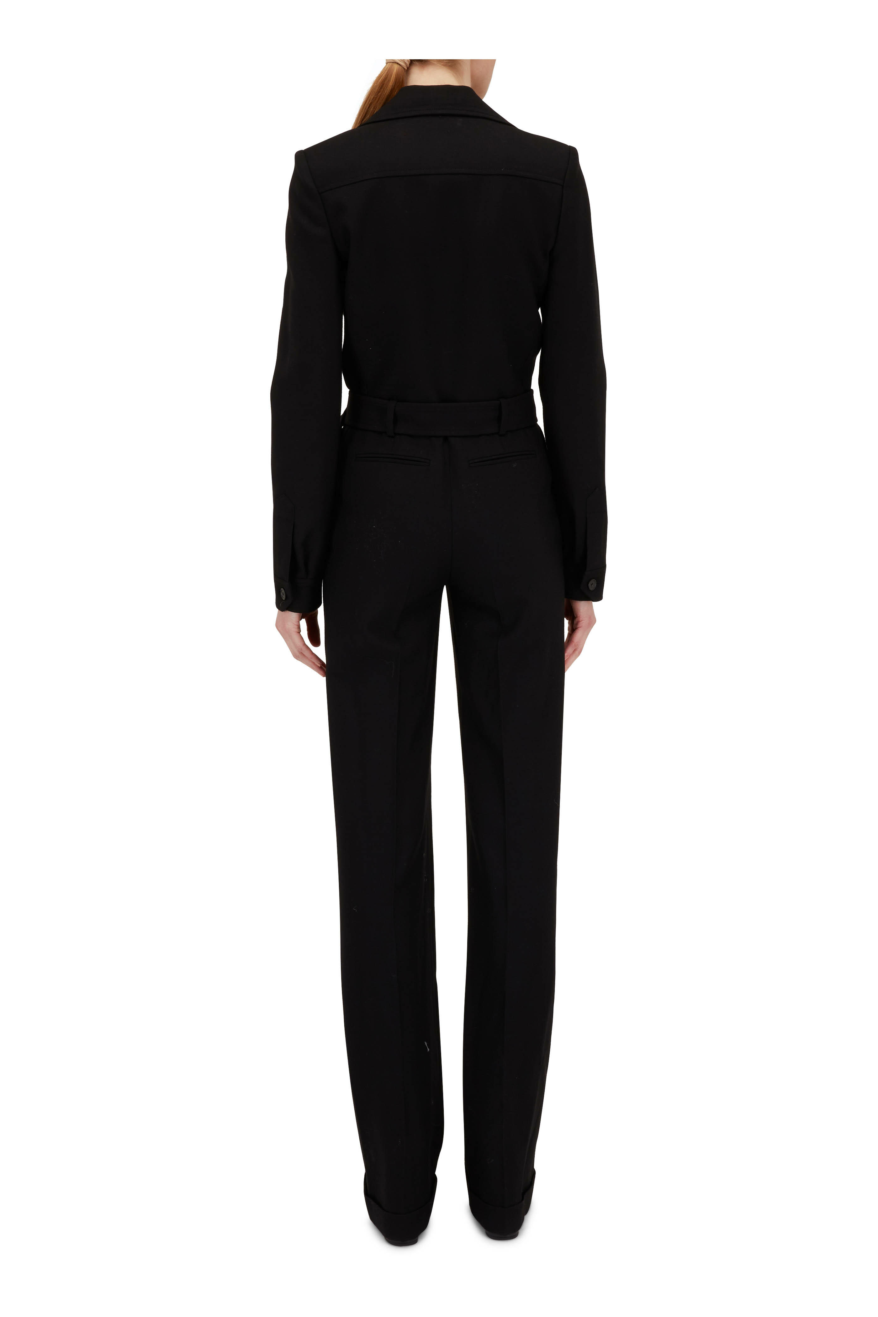 Saint Laurent - Black Wool Long Sleeve Wide Leg Jumpsuit