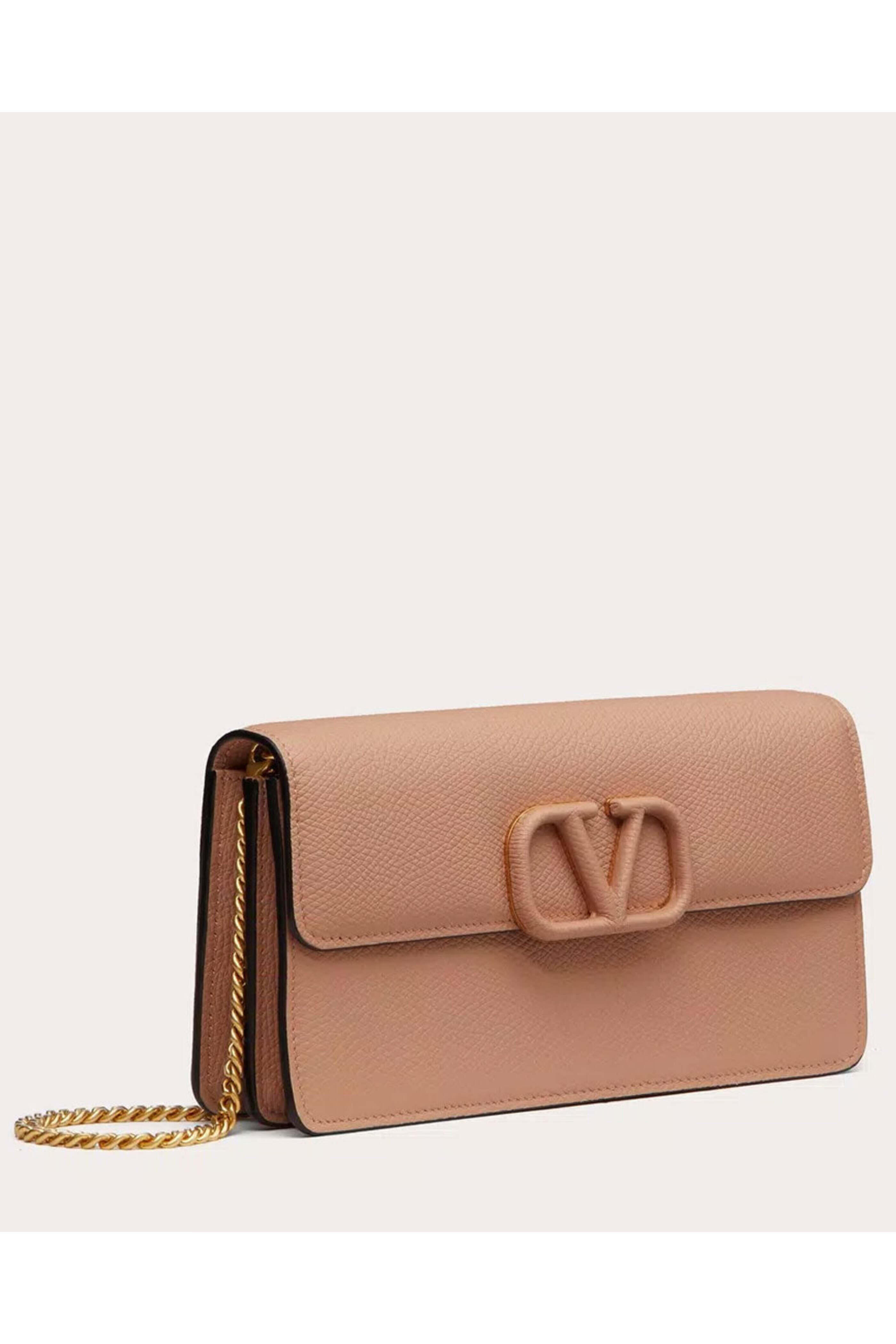 Valentino Garavani - VLogo Signature Grainy Calfskin Wallet With Chain