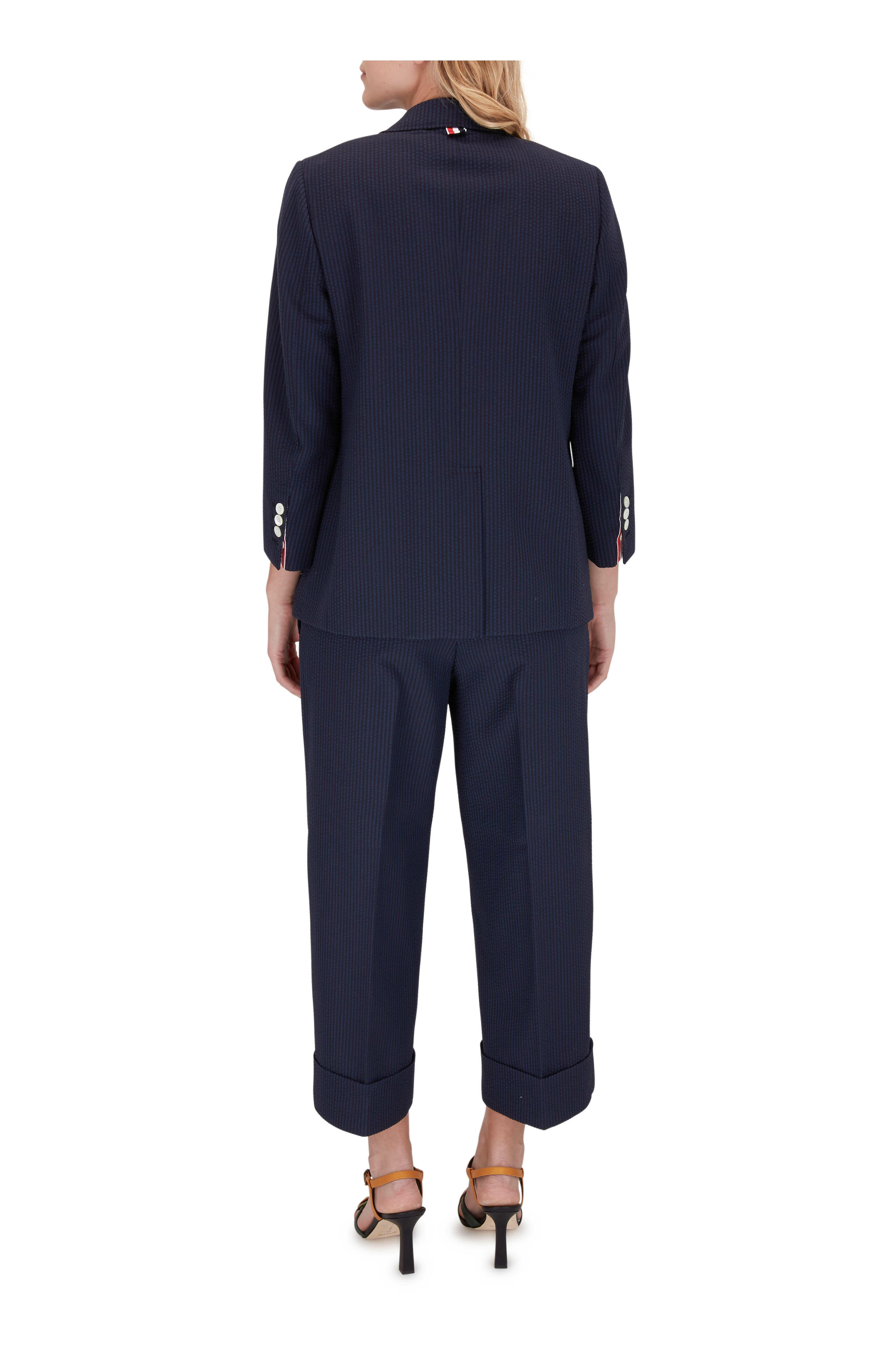 Thom Browne - Navy Wool Seersucker Finish Sack Trouser