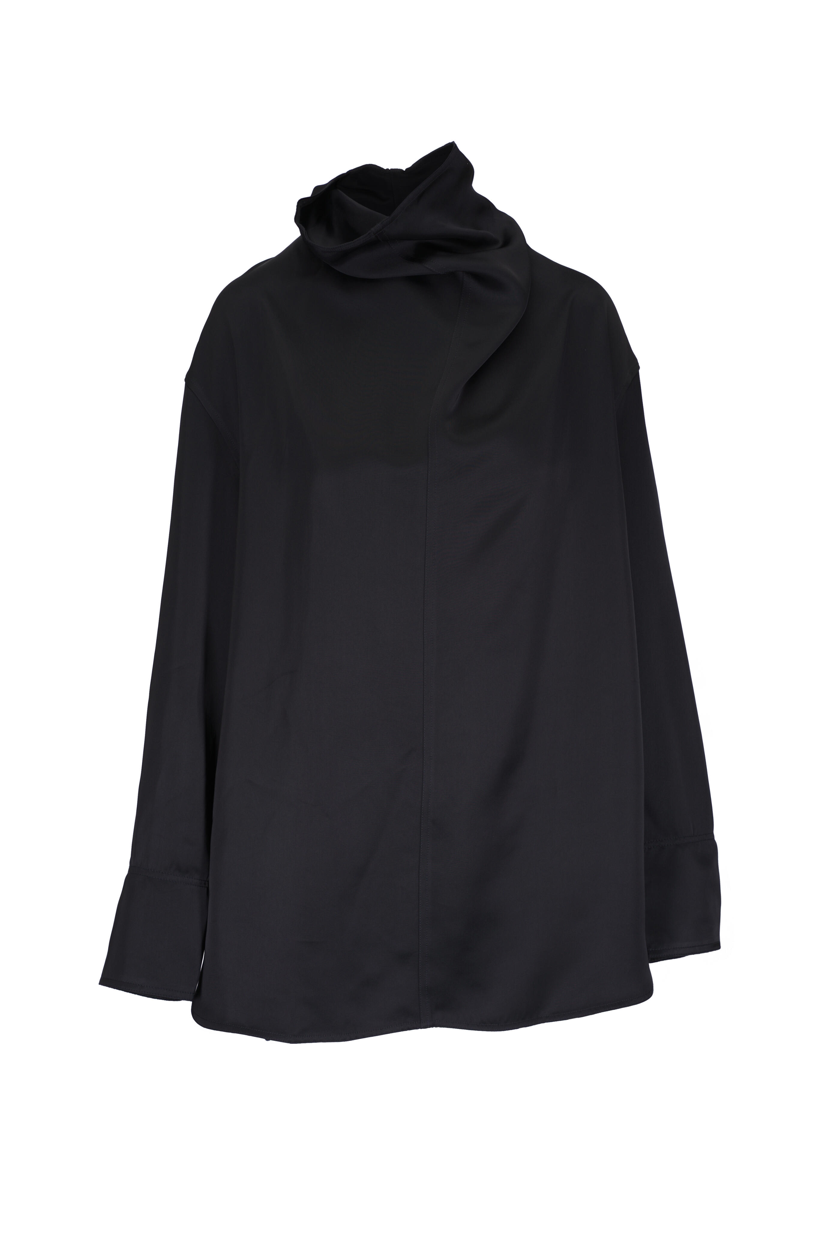 Totême - Funnel Neck Black Satin Blouse