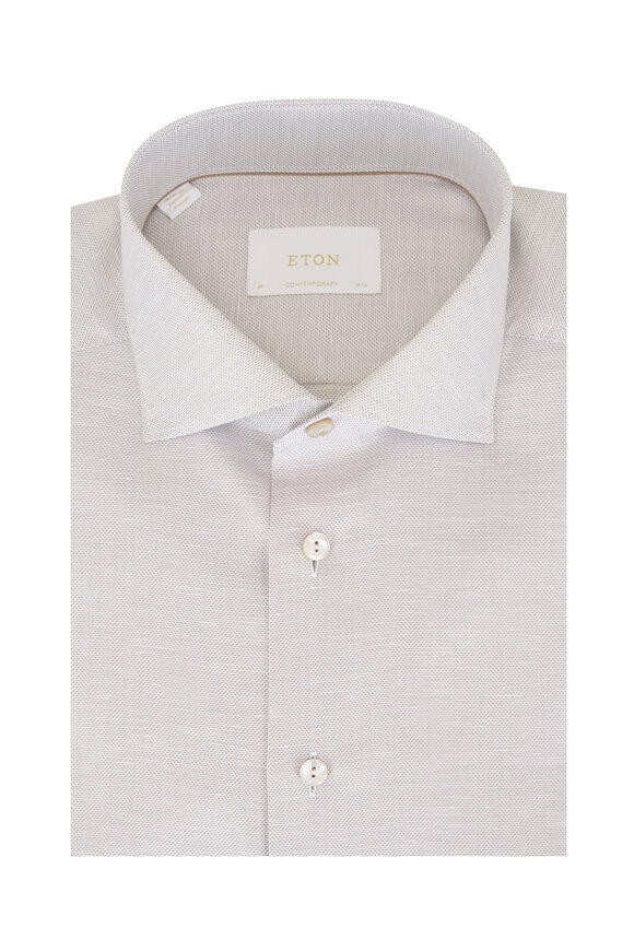 Eton Beige Cotton & Linen Dress Shirt