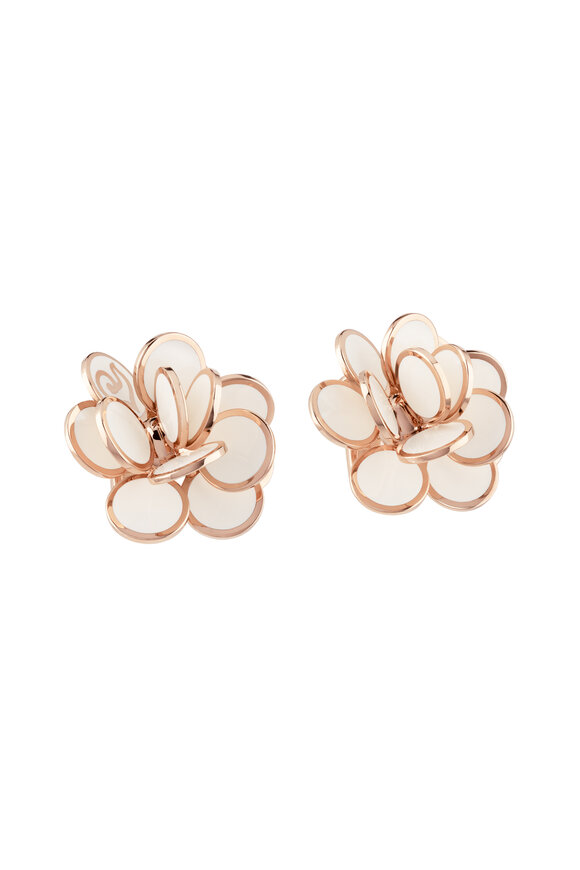 Chantecler White Enamel Paillette Flower Earrings