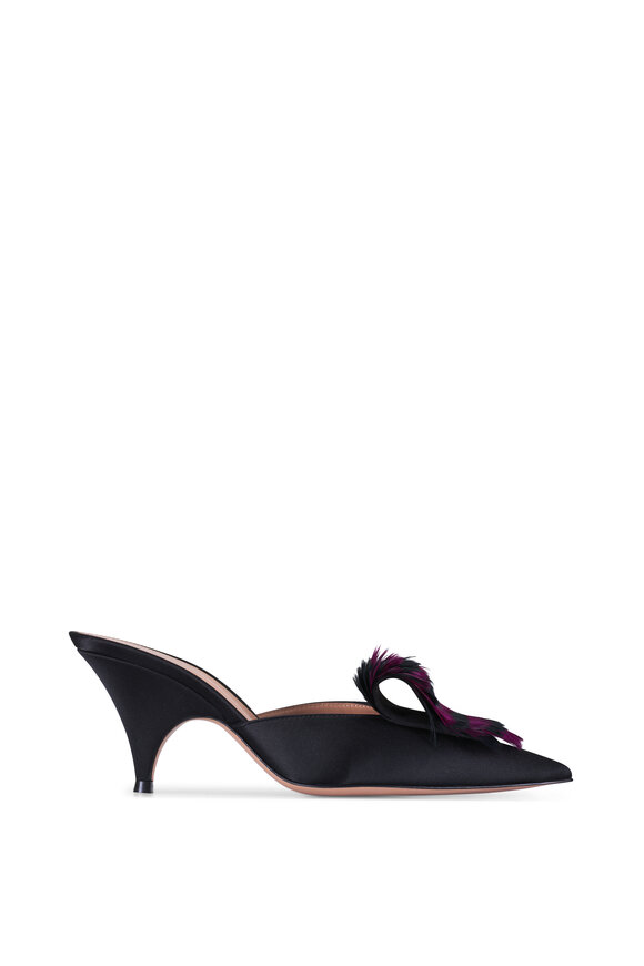Gianvito Rossi Fenice Black & Burgundy Crepe Satin Mule, 75mm - view 2