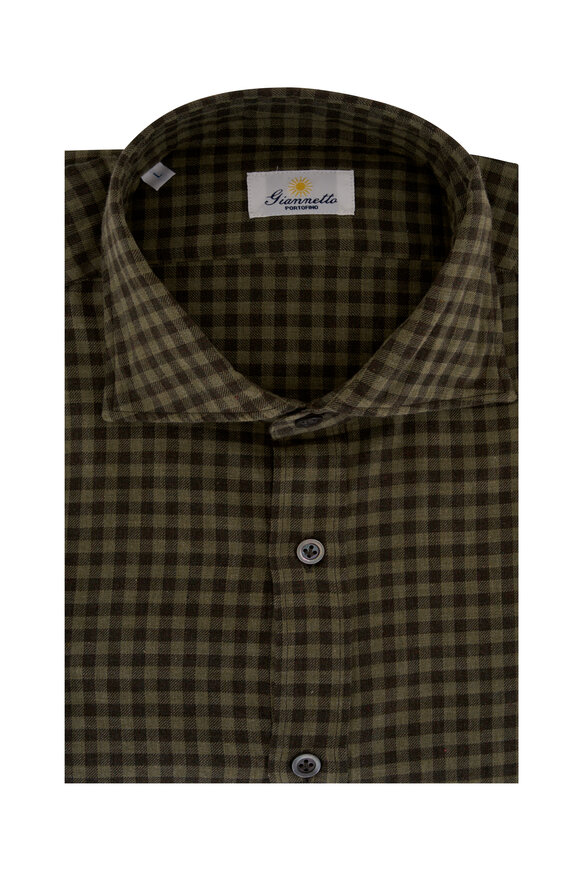 Giannetto - Olive & Charcoal Check Cotton Flannel Sport Shirt
