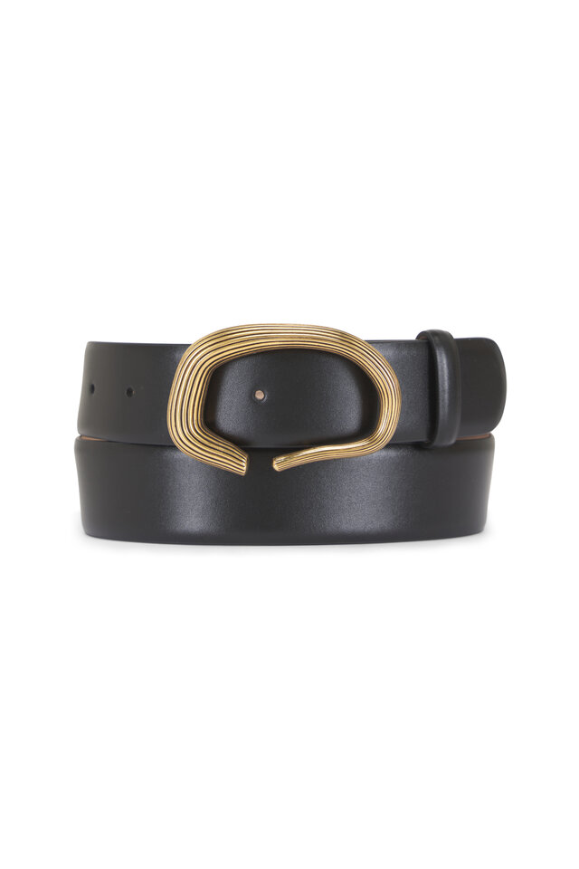 Khaite Benny Belt Classic dark brown Leather Belt with Gold Buckle 85 KHAITE Benny Belt in Dark Brown | FWRD main image 3