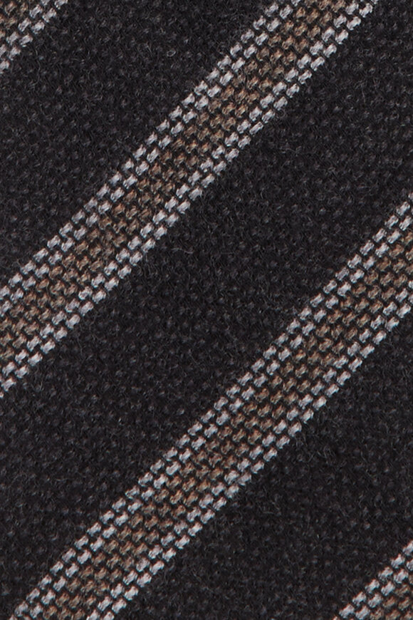 Cesare Attolini Dark Gray Stripe Wool Necktie - view 2
